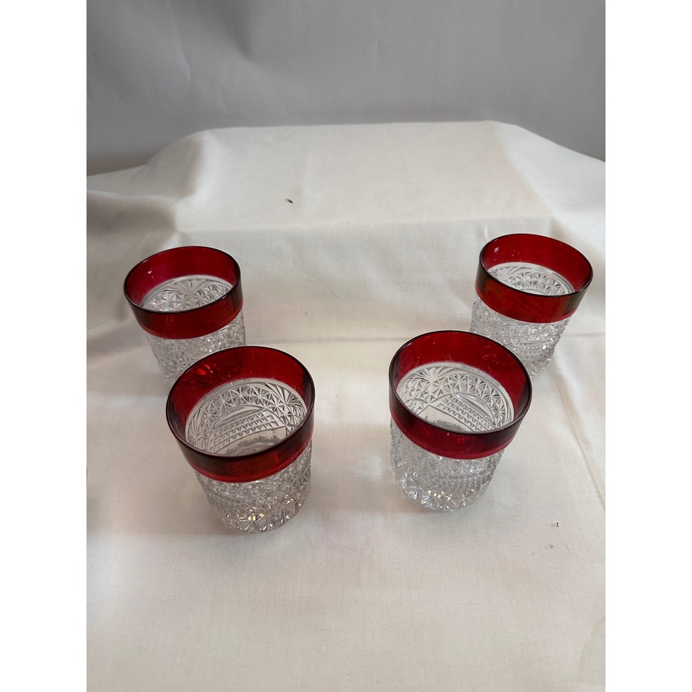 4,Tiffin Franciscan Kings Crown Ruby Flash Tumblers  Glass 1050's Vintage